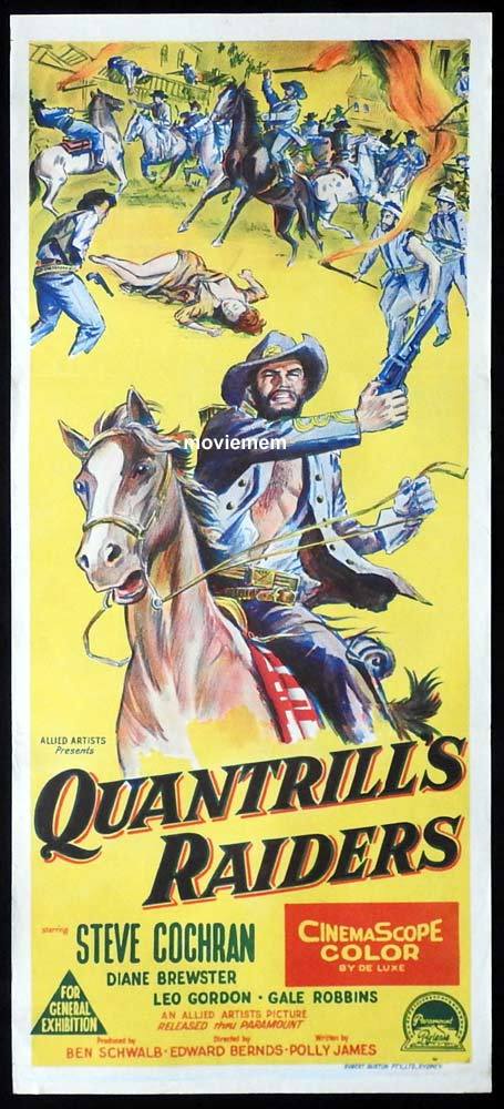 QUANTRILLS RAIDERS Original Daybill Movie Poster Steve Cochran Diane Brewster