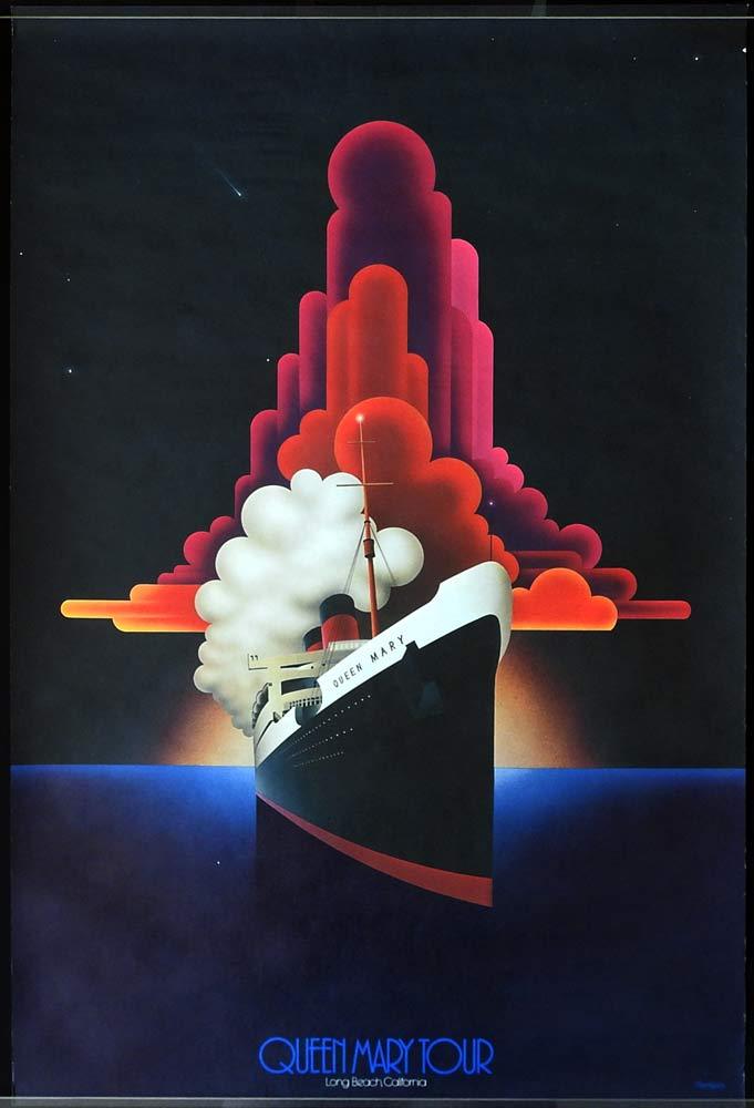 QUEEN MARY TOUR Vintage Travel poster Long Beach Art Deco