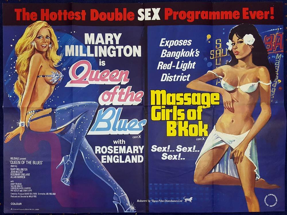 QUEEN OF THE BLUES MASSAGE GIRLS OF BANGKOK British Quad Movie poster Mary Millington DOUBLE FEATURE