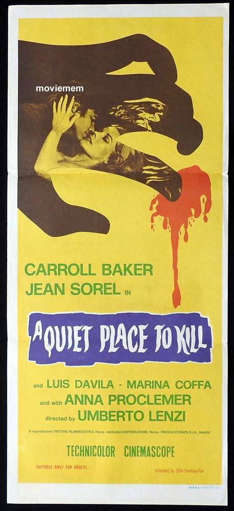 A QUIET PLACE TO KILL Original Daybill Movie Poster Carroll Baker Jean Sorel Giallo