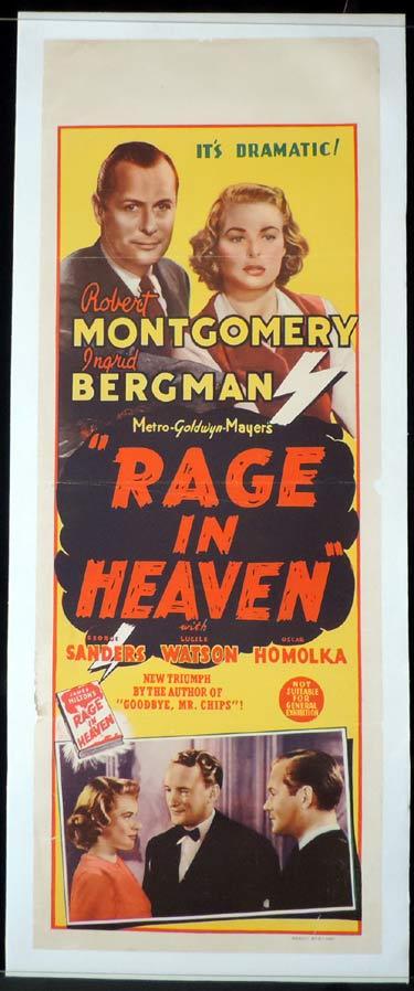 RAGE IN HEAVEN Long Daybill Movie poster 1941 Robert Montgomery Ingrid Bergman