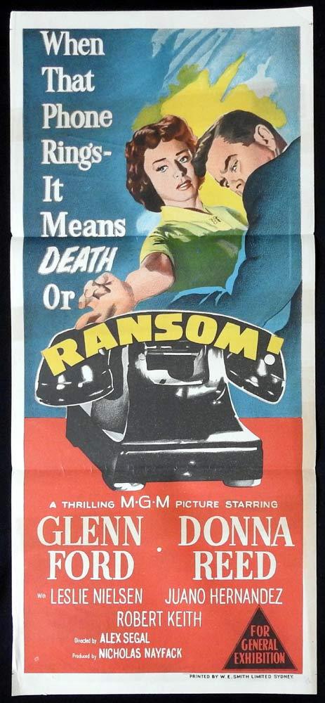 RANSOM Original Daybill Movie Poster GLENN FORD Donna Reed Film Noir
