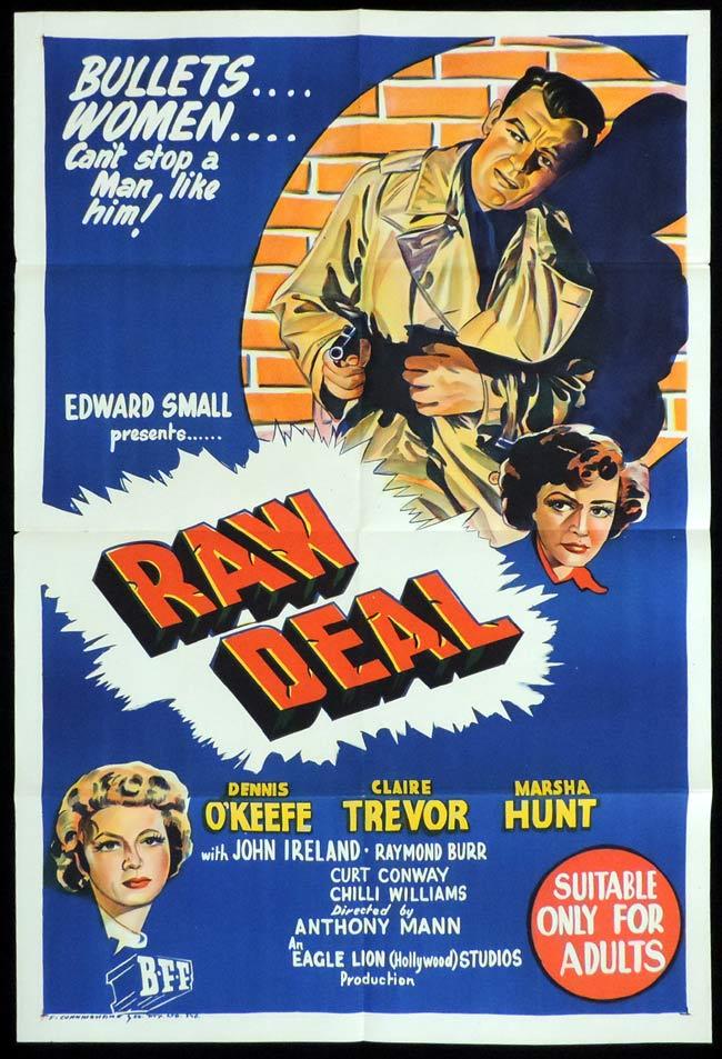 RAW DEAL Original One sheet Movie Poster Dennis O’Keefe Film Noir
