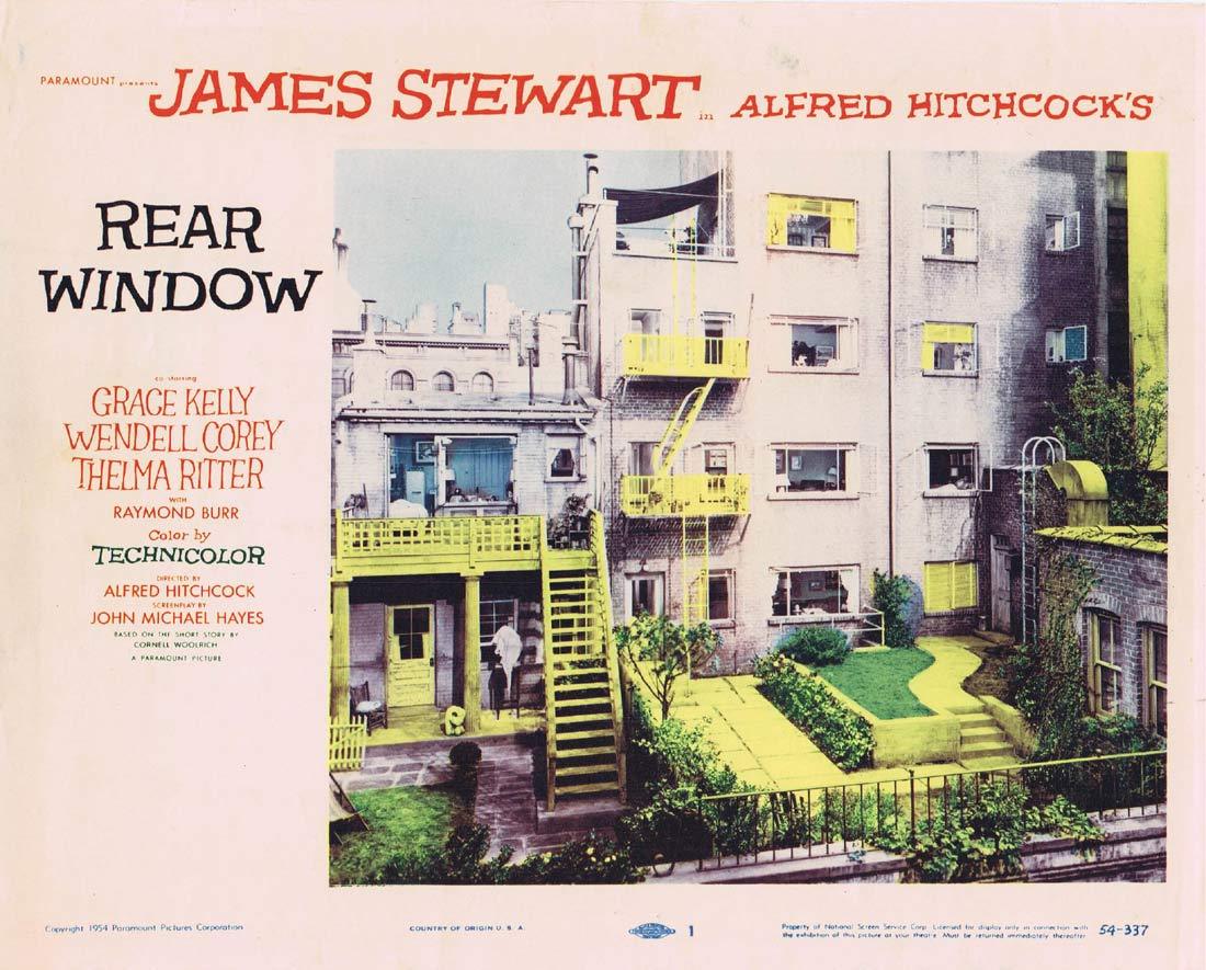 REAR WINDOW Original Lobby Card 1 Alfred Hitchcock James Stewart Grace Kelly