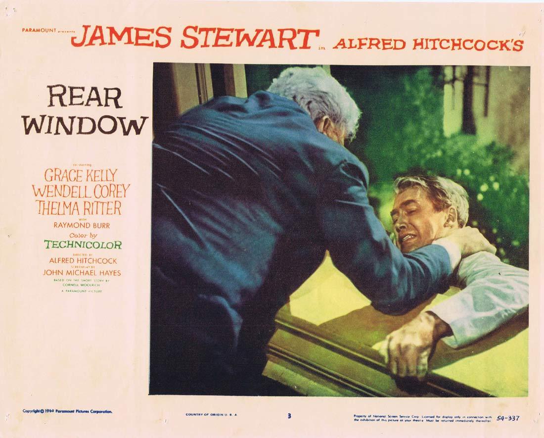 REAR WINDOW Original 1960r Lobby Card 3 Alfred Hitchcock James Stewart Grace Kelly