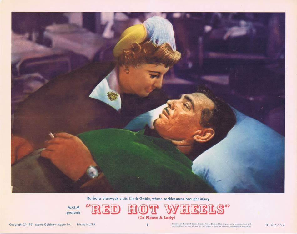 RED HOT WHEELS Lobby Card 1 Clark Gable Barbara Stanwyck To Please a Lady 1962r