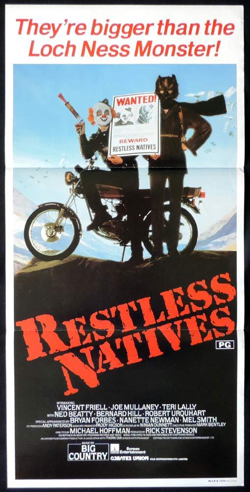 RESTLESS NATIVES Rare Daybill Movie poster Vincent Friell Ned Beatty Teri Lally