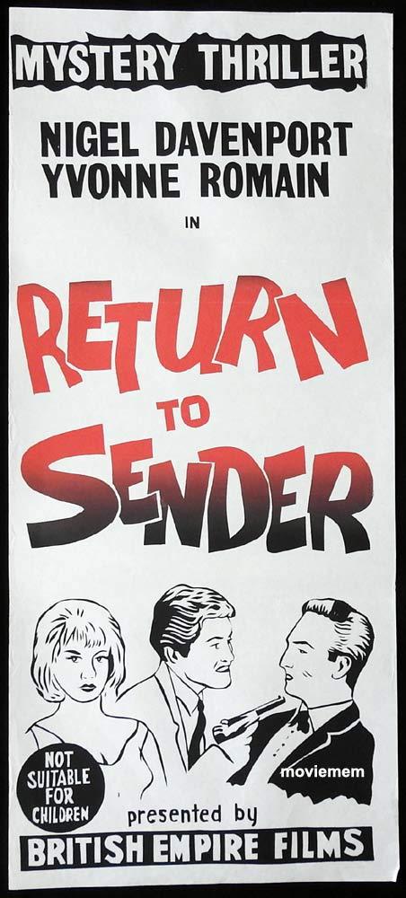 RETURN TO SENDER Original Daybill Movie Poster Edgar Wallace Nigel Davenport