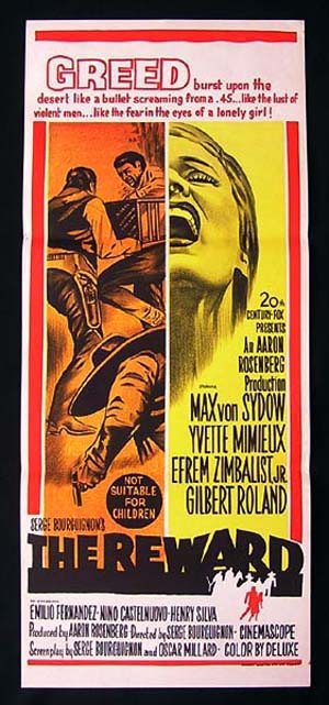 THE REWARD Original Daybill Movie poster Max Von Sydow Yvette Mimieux