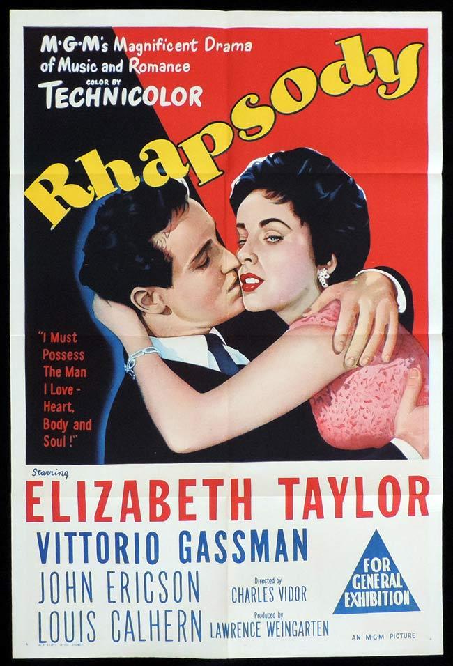 RHAPSODY Original One sheet Movie Poster Elizabeth Taylor Vittorio Gassman