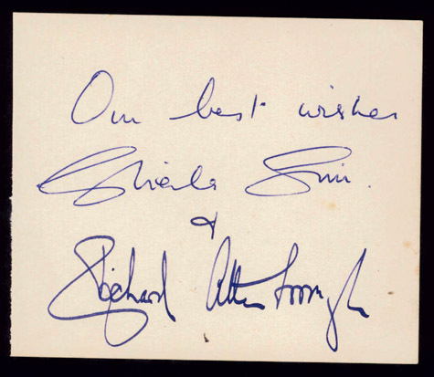RICHARD ATTENBOROUGH & SHEILA SIM Autographed Album Page