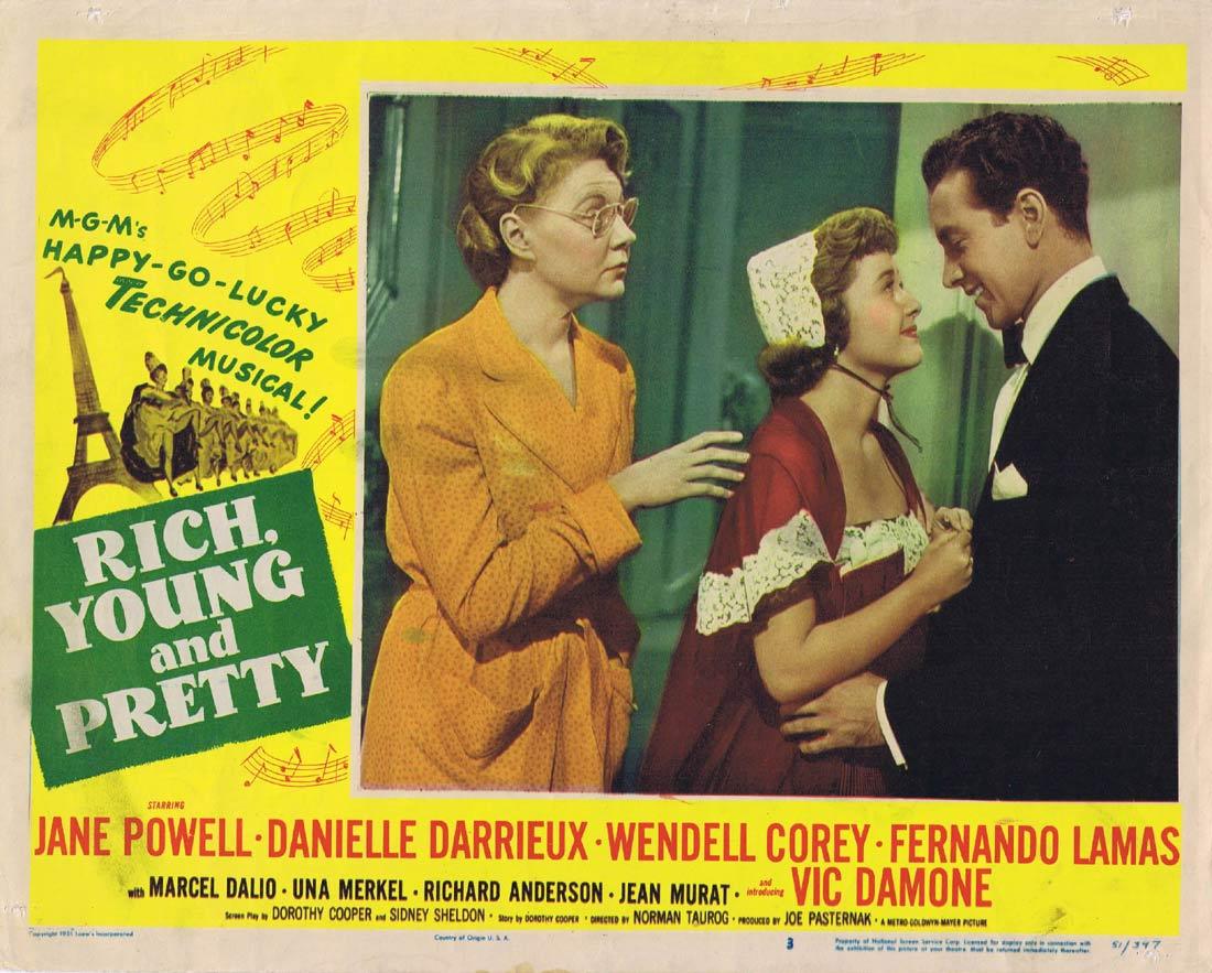 RICH YOUNG AND PRETTY Lobby Card Jane Powell Danielle Darrieux Wendell Corey