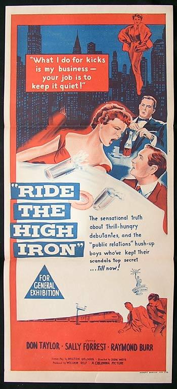 RIDE THE HIGH IRON Movie Poster 1956 Raymond Burr Australian daybill