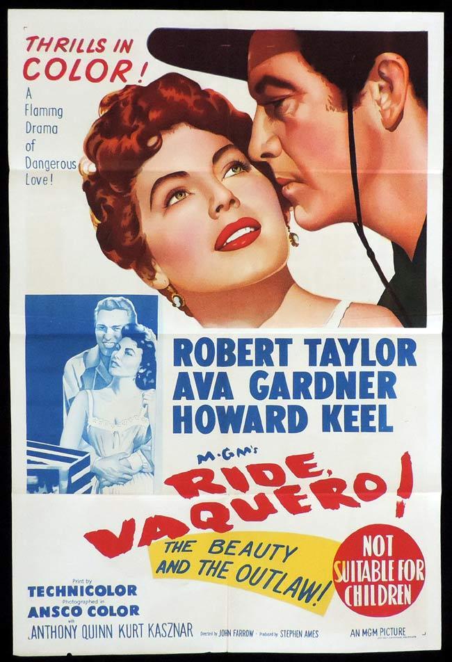 RIDE VAQUERO Original One sheet Movie Poster ROBERT TAYLOR Ava Gardner
