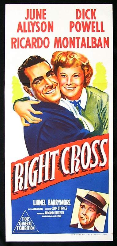 RIGHT CROSS Daybill Movie Poster early Marilyn Monroe Dick Powell boxing