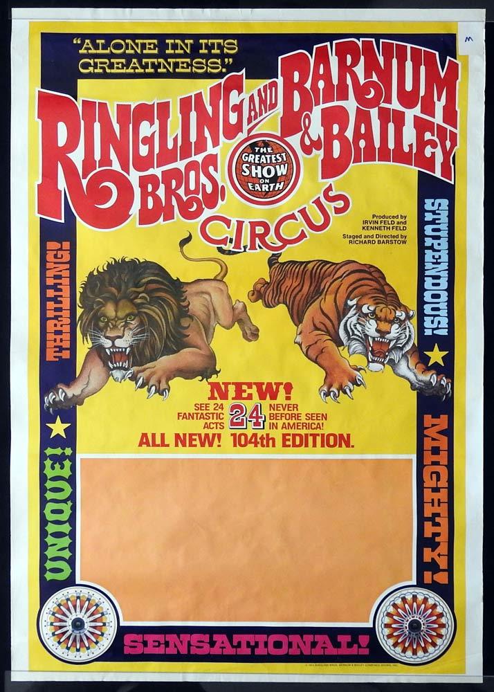 RINGLING BROS & BARNUM & BAILEY CIRCUS Original circus poster 1974 lion and tiger art