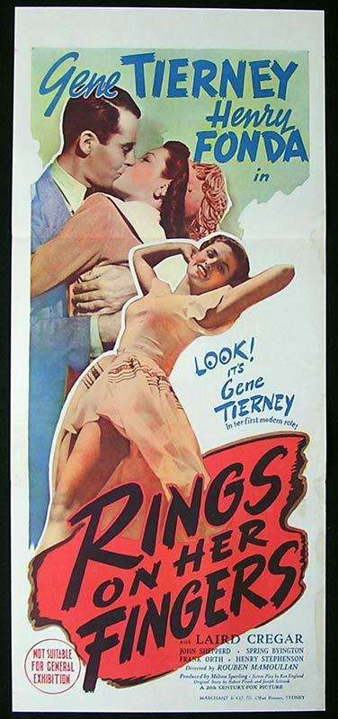 RINGS ON HER FINGERS Original Daybill Movie Poster Henry Fonda and Gene Tierney