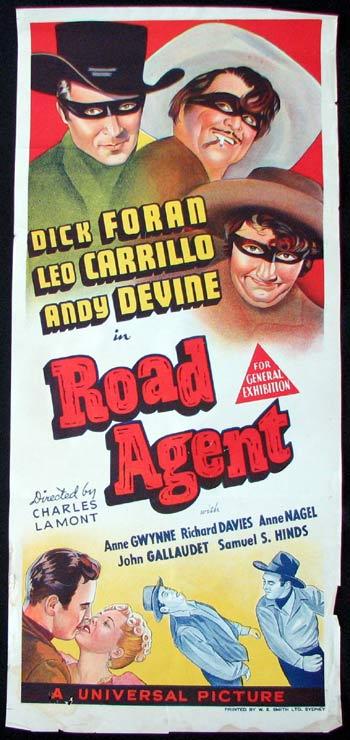 ROAD AGENT Movie poster Dick Foran Leo Carrillo Andy Devine