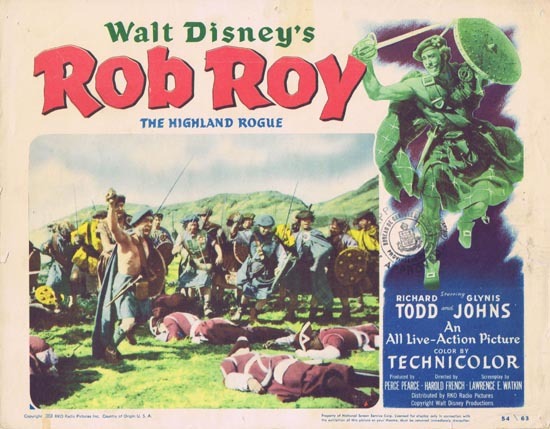 ROB ROY 1954 Richard Todd Glynis Johns US Lobby card Disney
