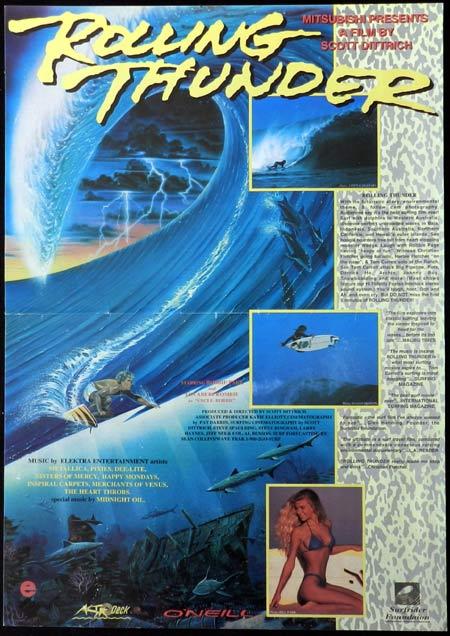 ROLLING THUNDER 1991 Scott Dittrich RARE Surfing Movie poster