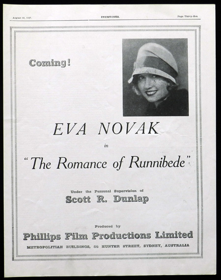 ROMANCE OF RUNNIBEDE 1927 Australian Cinema VERY RARE Trade Advert