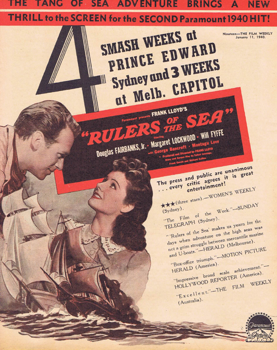 RULERS OF THE SEA 1940 Douglas Fairbanks Jr Movie Trade Ad