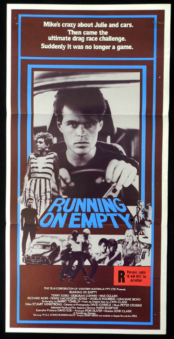 RUNNING ON EMPTY Movie Poster 1982 Terry Serio CAR RACING RARE Daybill NZ