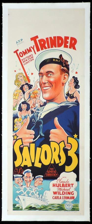 SAILORS THREE Long Daybill Movie Poster 1940 Tommy Trinder Ealing Studios
