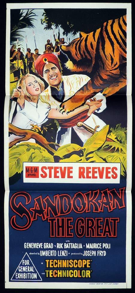 SANDOKAN THE GREAT Original Daybill Movie Poster Steve Reeves Tiger art