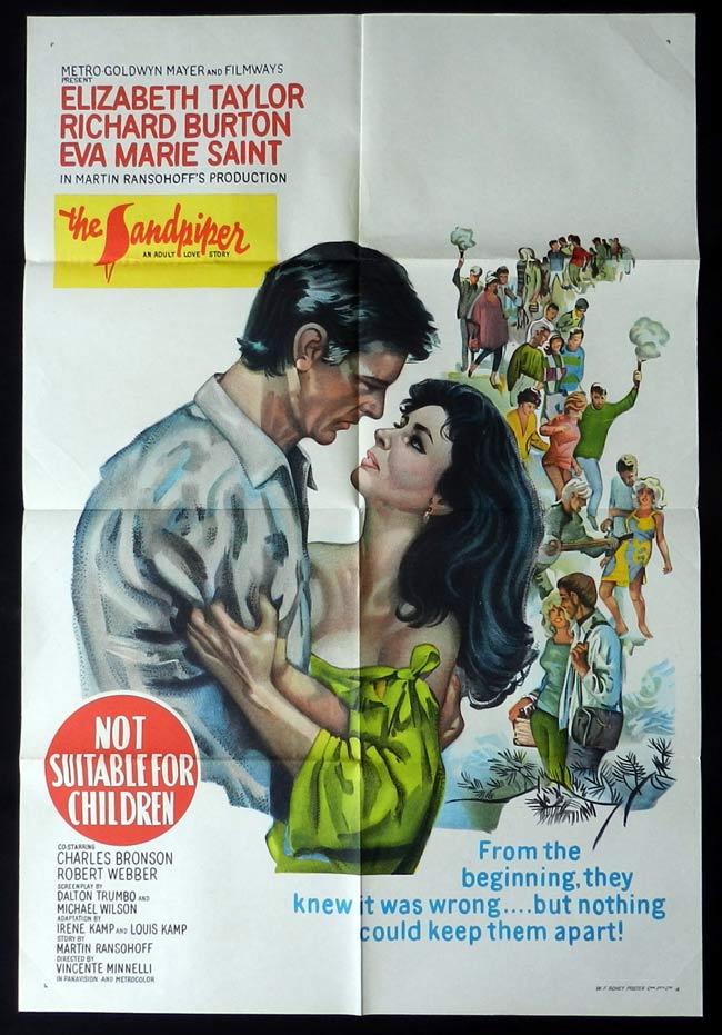 THE SANDPIPER Original One sheet Movie Poster Elizabeth Taylor Richard Burton