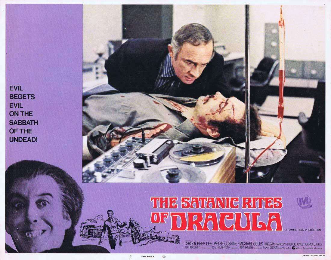 THE SATANIC RITES OF DRACULA Original Lobby Card 2 Christopher Lee Peter Cushing