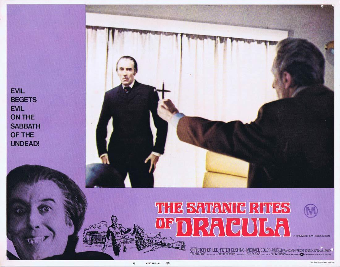 THE SATANIC RITES OF DRACULA Original Lobby Card 4 Christopher Lee Peter Cushing