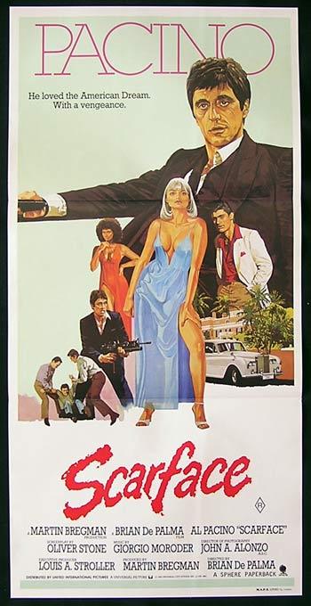 SCARFACE Movie Poster 1983 Pacino Pfeiffer De Palma Rare Australian Daybill