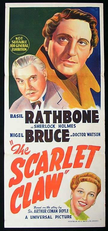 THE SCARLET CLAW ’44 Sherlock Holmes BASIL RATHBONE Daybill poster