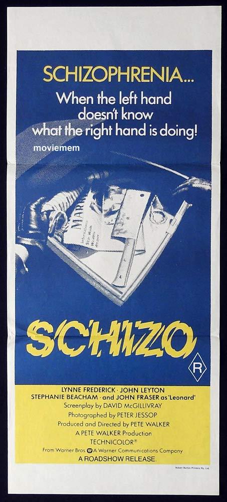 SCHIZO Original Daybill Movie Poster Lynne Frederick John Leyton