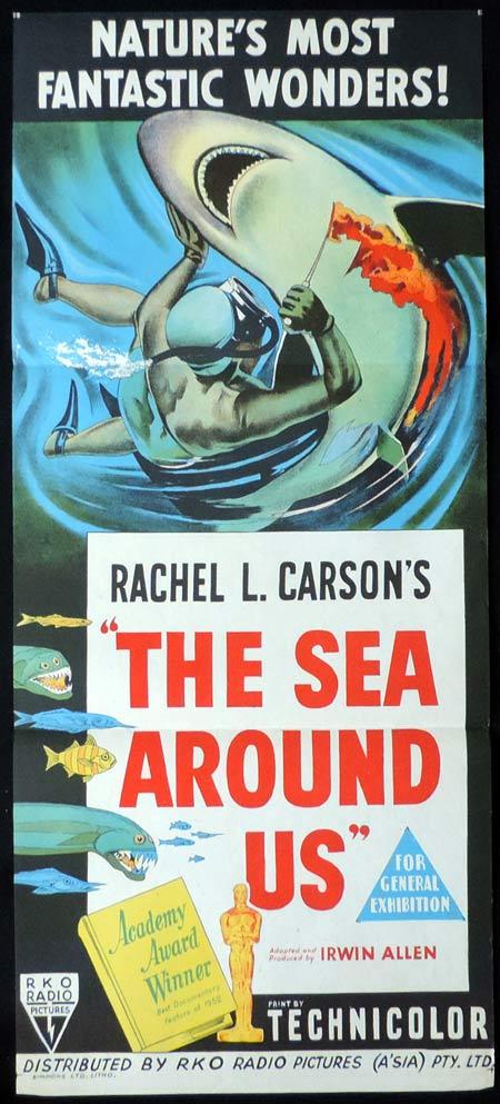 THE SEA AROUND US Original Daybill Movie Poster RKO Irwin Allen Scuba Diving Shark