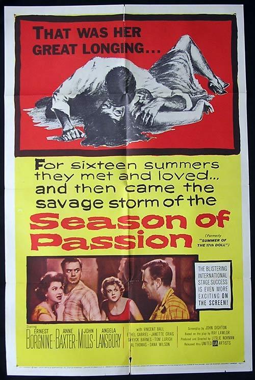 SUMMER OF THE SEVENTEENTH DOLL aka SEASON OF PASSION ’59 Rare 1 sheet Movie poster