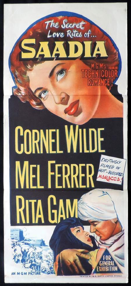 SAADIA Original Daybill Movie Poster Cornel Wilde Rita Gam