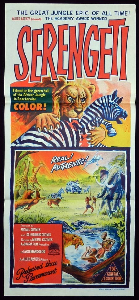 SERENGETI Original Daybill Movie Poster African Jungle Epic 1959 Academy Award