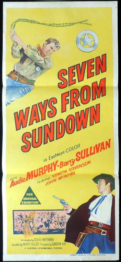SEVEN WAYS FROM SUNDOWN Original Daybill Movie Poster Audie Murphy Western