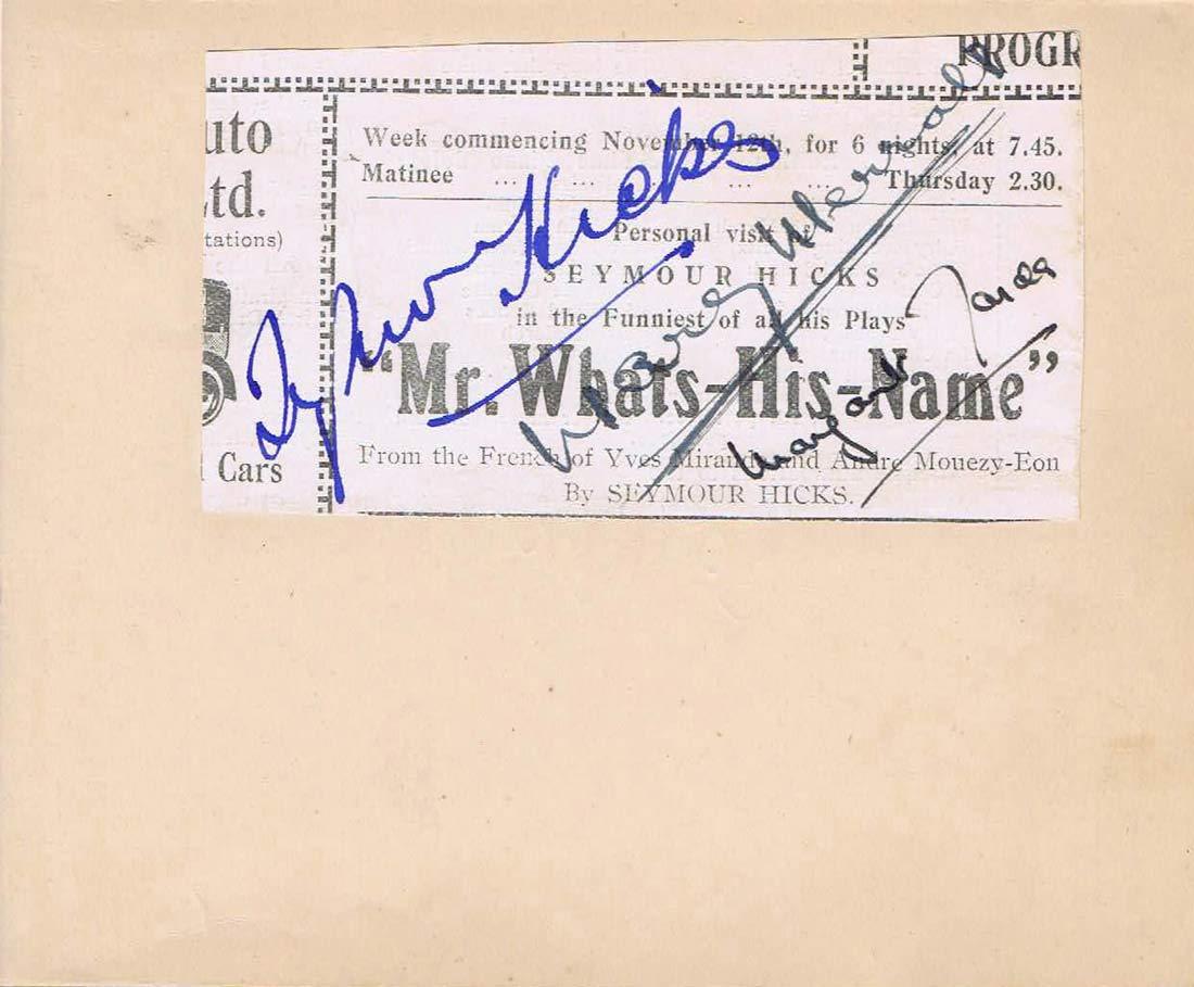 MR WHATS HIS NAME English Stage Play Cast Autographs Seymour Hicks