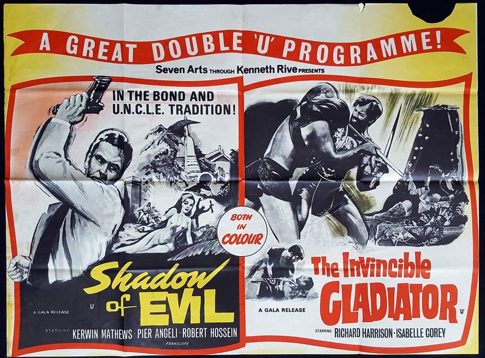 SHADOW OF EVIL plus THE INVINCIBLE GLADIATOR Double Bill British Quad Movie poster