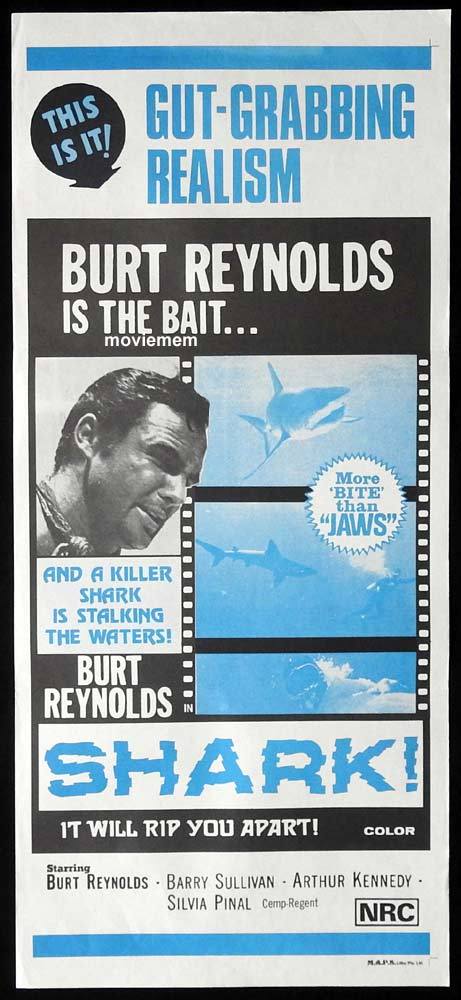 SHARK Original Daybill Movie Poster Burt Reynolds Barry Sullivan