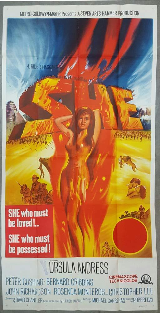 SHE Original 3 Sheet Movie Poster HAMMER FILMS Ursula Andress