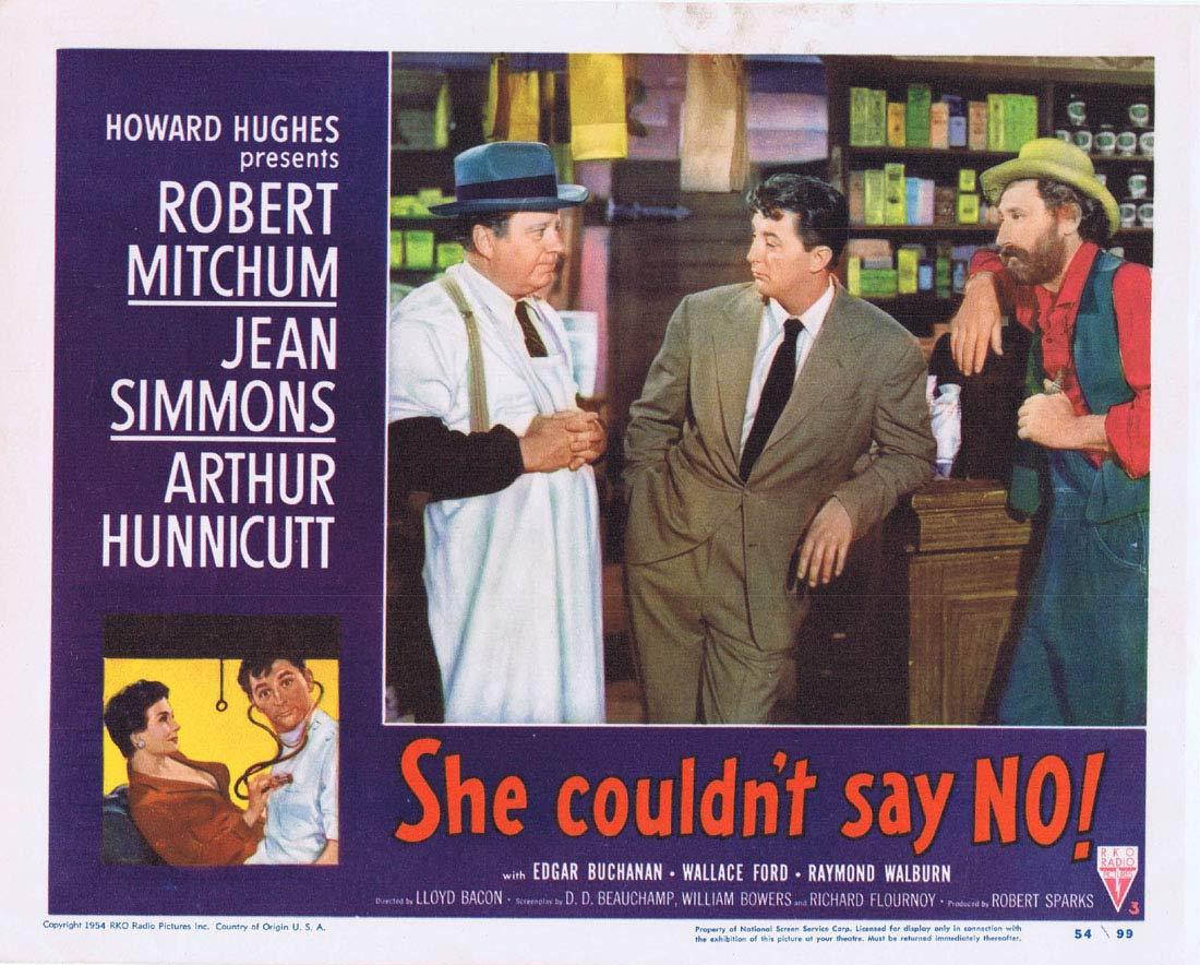 SHE COULDN’T SAY NO Original Lobby Card 3 Robert Mitchum Jean Simmons RKO