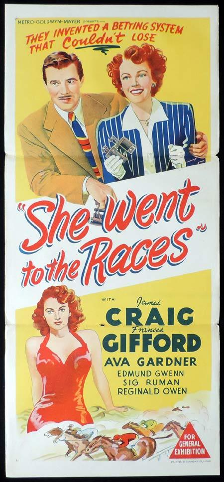 SHE WENT TO THE RACES Original Daybill Movie Poster Ava Gardner James Craig