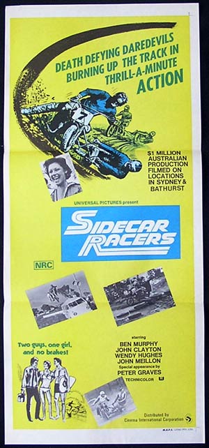 SIDECAR RACERS 1975 Wendy Hughes SURFING BIKER Daybill Movie poster