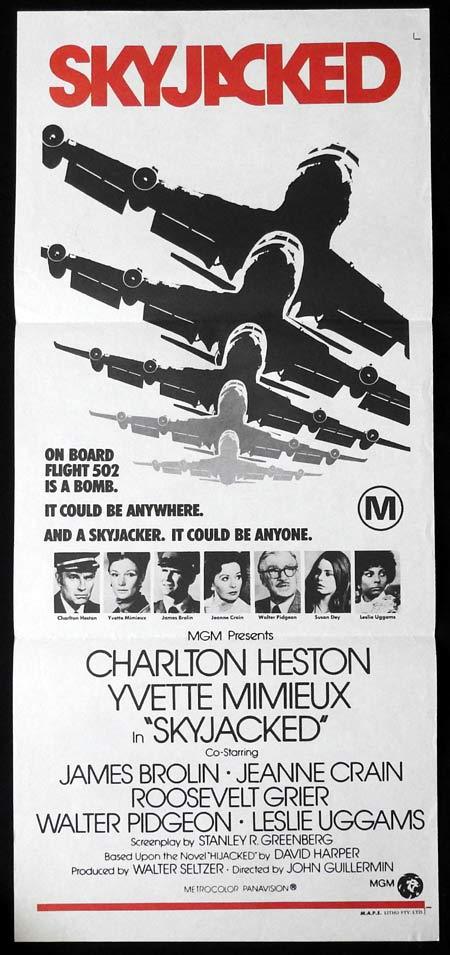 SKYJACKED Daybill Movie Poster CHARLTON HESTON Airplane Hijack