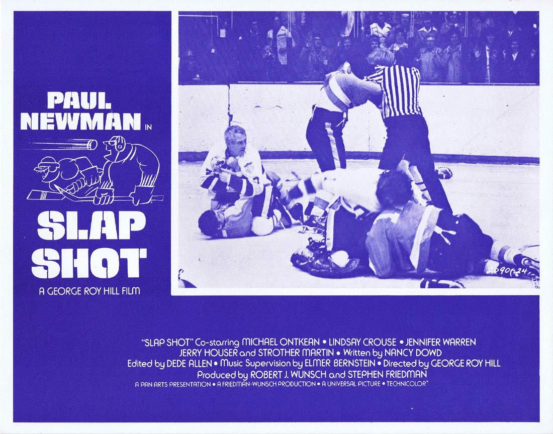 SLAP SHOT Original Lobby Card 1 Paul Newman Ice Hockey Strother Martin