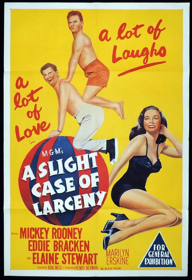 A SLIGHT CASE OF LARCENY Original One sheet Movie Poster Mickey Rooney Eddie Bracken Elaine Stewart